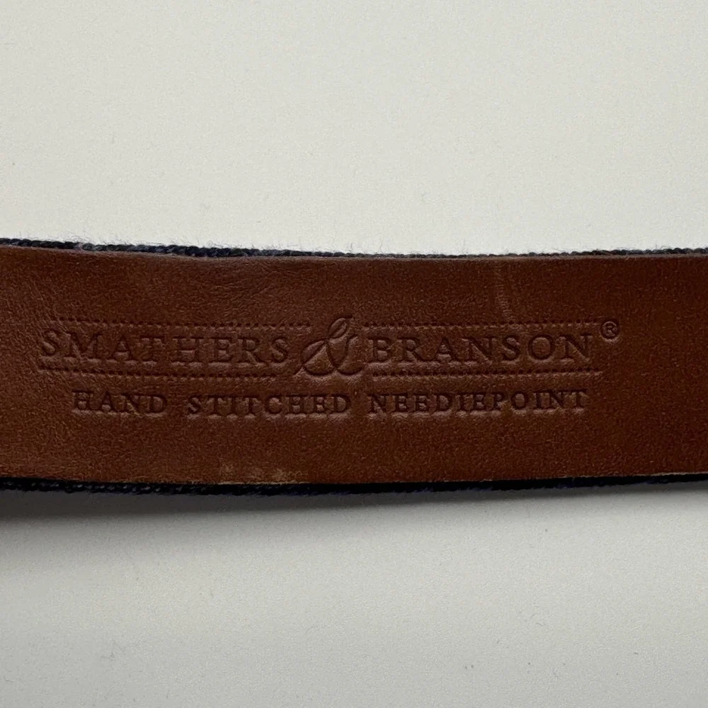 Smathers‎ & Branson Belt Mens 38 Blue Needlepoint Leather Alotian Golf Club
